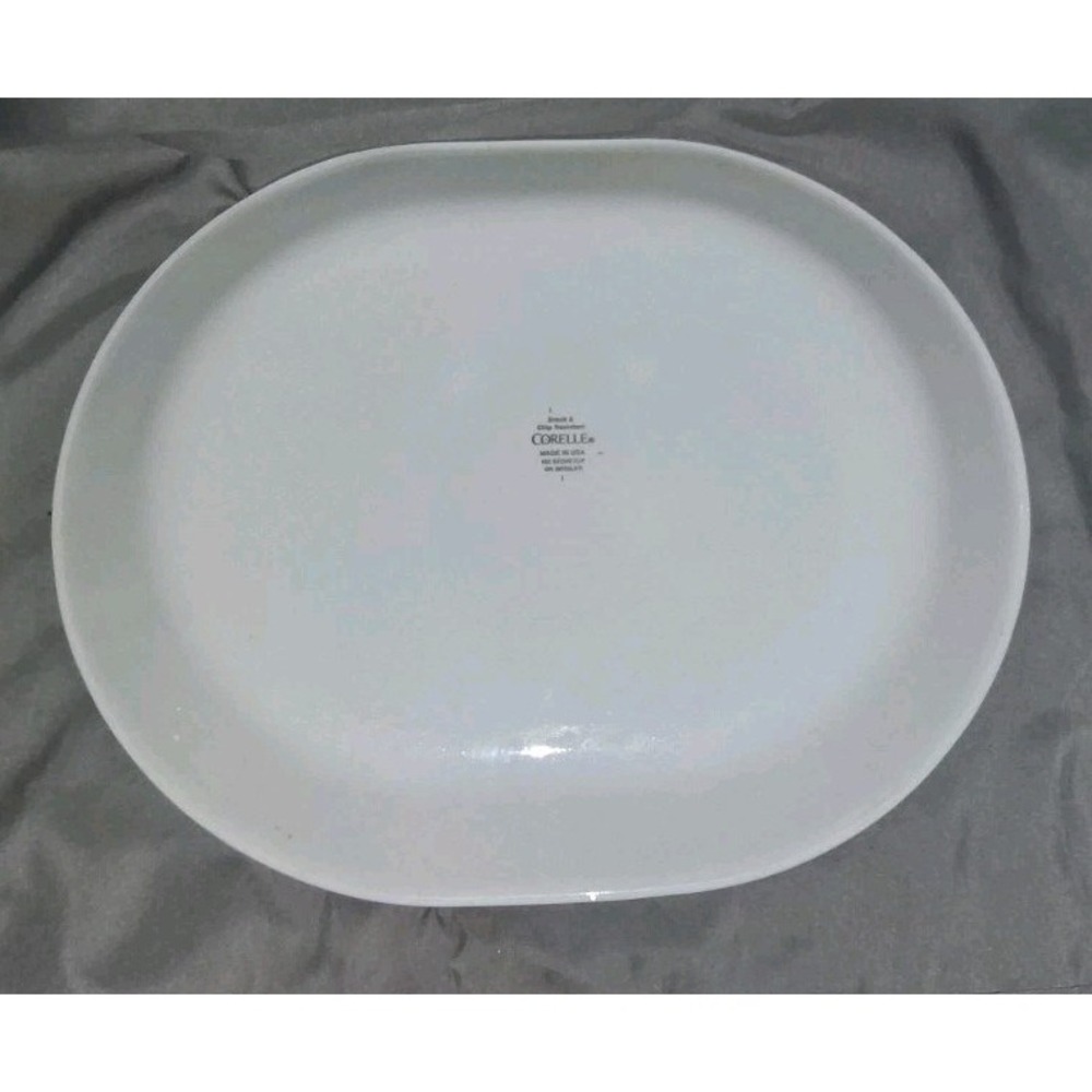 Corelle Vitrelle Serving Platter White Blue Flowers Oval 12"x10" Made In USA - Picture 2 of 3